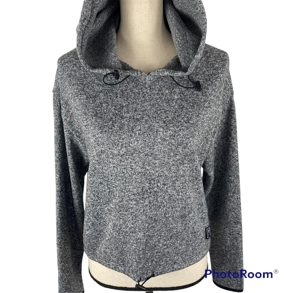 PINK Victoria Secret Crop Hoodie Marled Gray Fleece Lined Womens Sm Sweatshirt - Picture 5 of 14